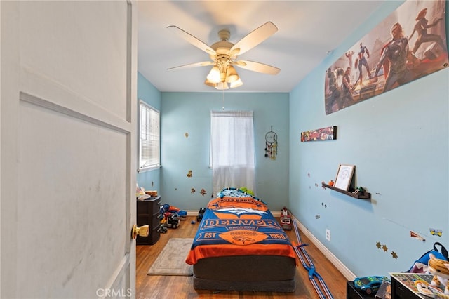 6532 Bonnie Vale Ave, Pico Rivera, CA 90660 - bedroom featuring wood finished floors, ceiling fan, and baseboards