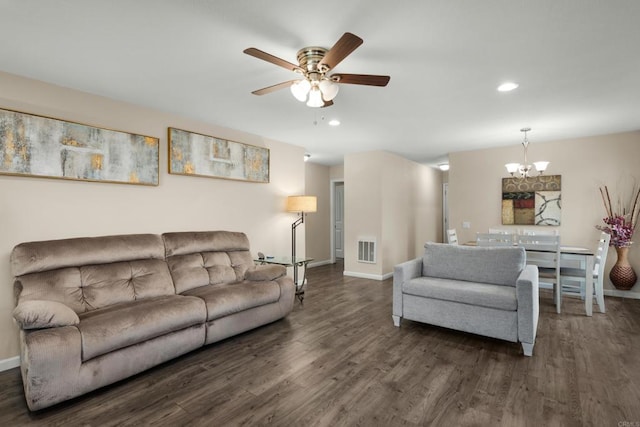3673 Brandywine St, Oceanside, CA 92057 - living room with wood finished floors, ceiling fan, recessed lighting, and a chandelier