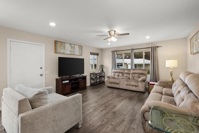 3673 Brandywine St, Oceanside, CA 92057 - living room with a ceiling fan, wood finished floors, and recessed lighting
