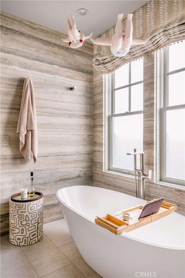 505 W Edgewater Ave, Newport Beach, CA 92661 - bathroom featuring tile patterned floors, a freestanding bath, and plenty of natural light