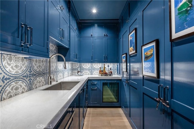 505 W Edgewater Ave, Newport Beach, CA 92661 - bar with a sink, tasteful backsplash, light wood-style flooring, and recessed lighting