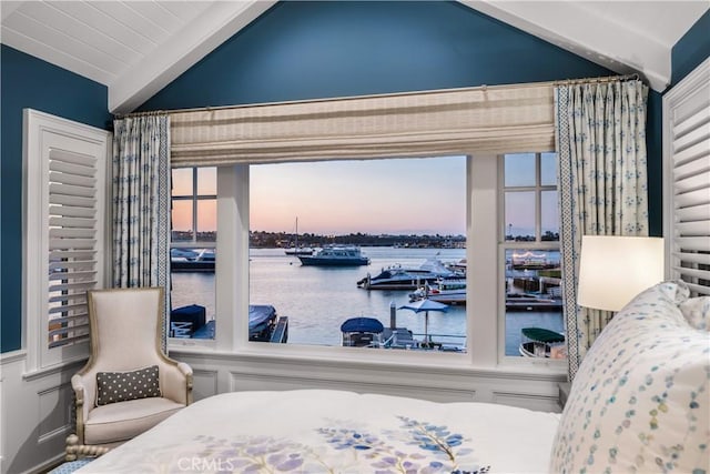 505 W Edgewater Ave, Newport Beach, CA 92661 - bedroom with lofted ceiling and a water view