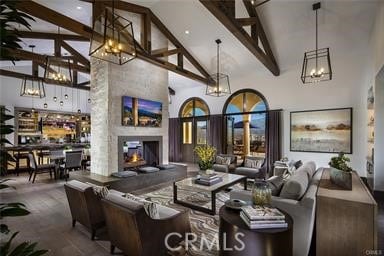 24385 Overlook Dr, Corona, CA 92883 - building lobby featuring high vaulted ceiling and beamed ceiling