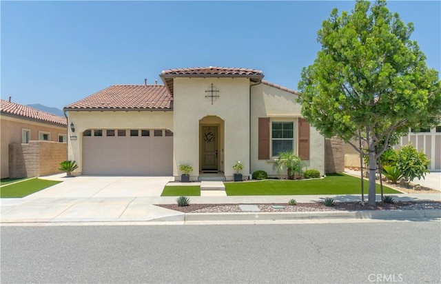 24385 Overlook Dr, Corona, CA 92883 - mediterranean / spanish-style house with an attached garage, stucco siding, concrete driveway, and a tiled roof