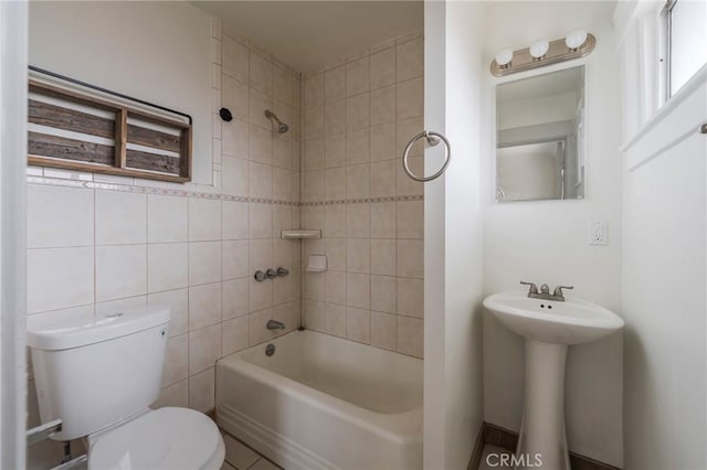 1622 S Campbell Ave, Alhambra, CA 91803 - full bathroom featuring toilet, tub / shower combination, tile walls, and a sink