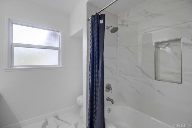 1125 Evilo St, El Cajon, CA 92021 - bathroom featuring marble look tiles and shower / bath combination with curtain
