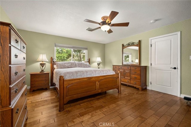 35122 Red Rover Mine Rd, Acton, CA 93510 - bedroom featuring wood-type flooring, a textured ceiling, and ceiling fan
