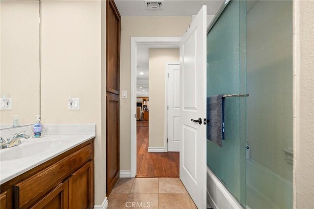 35122 Red Rover Mine Rd, Acton, CA 93510 - bathroom with vanity, tile patterned flooring, and shower / bath combination with glass door