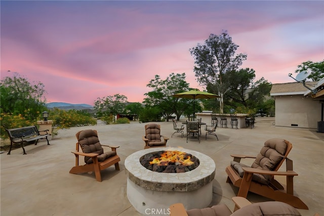 35122 Red Rover Mine Rd, Acton, CA 93510 - view of patio / terrace featuring an outdoor fire pit and a mountain view