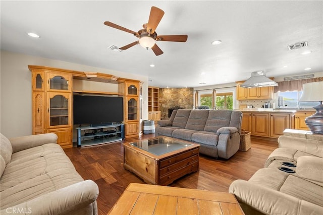 35122 Red Rover Mine Rd, Acton, CA 93510 - living room featuring a ceiling fan, recessed lighting, and wood finished floors