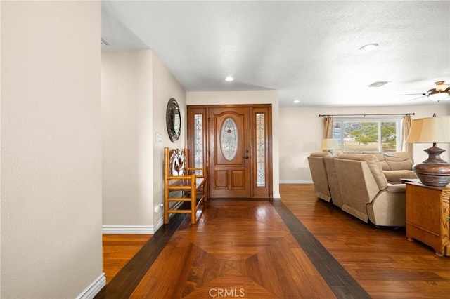35122 Red Rover Mine Rd, Acton, CA 93510 - entryway featuring a ceiling fan, recessed lighting, and a textured ceiling
