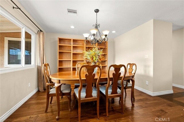 35122 Red Rover Mine Rd, Acton, CA 93510 - dining area featuring a chandelier, wood finished floors, and recessed lighting