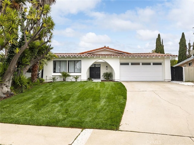 4918 Delacroix Rd, Rancho Palos Verdes, CA 90275 - mediterranean / spanish house featuring a tile roof, stucco siding, driveway, and an attached garage
