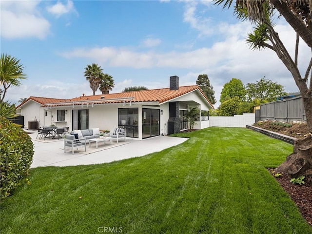 4918 Delacroix Rd, Rancho Palos Verdes, CA 90275 - back of house featuring a tile roof, a chimney, stucco siding, and a patio