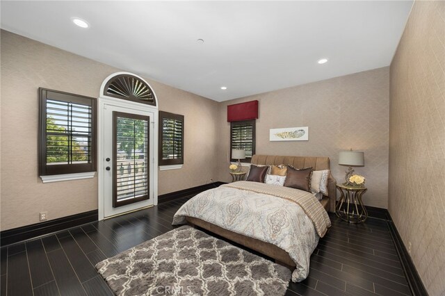 451 W Le Roy Ave, Arcadia, CA 91007 - bedroom with wood finished floors, access to outside, recessed lighting, and baseboards