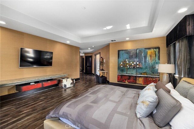 451 W Le Roy Ave, Arcadia, CA 91007 - bedroom with wood finished floors, a tray ceiling, recessed lighting, and baseboards
