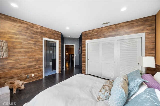451 W Le Roy Ave, Arcadia, CA 91007 - bedroom featuring a closet, wood finished floors, wood walls, and recessed lighting