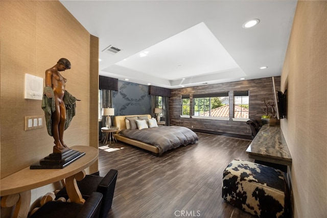 451 W Le Roy Ave, Arcadia, CA 91007 - bedroom with wood finished floors, recessed lighting, wallpapered walls, and a raised ceiling