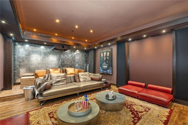 451 W Le Roy Ave, Arcadia, CA 91007 - home theater featuring wood finished floors, a raised ceiling, baseboards, and recessed lighting