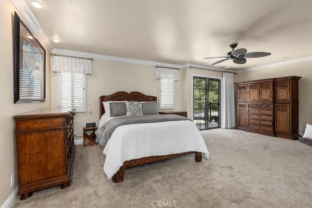 5131 Via Del Valle St, La Verne, CA 91750 - carpeted bedroom featuring ornamental molding, access to outside, a ceiling fan, baseboards, and recessed lighting
