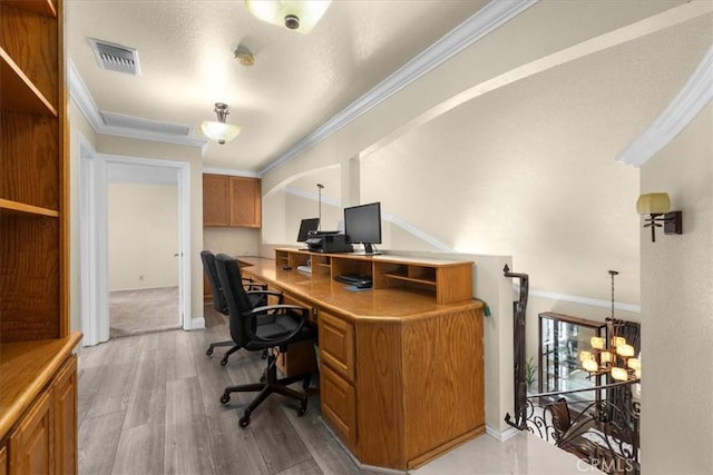 5131 Via Del Valle St, La Verne, CA 91750 - office with crown molding, a chandelier, light wood-style flooring, and baseboards