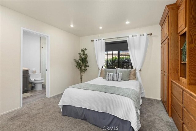 5131 Via Del Valle St, La Verne, CA 91750 - bedroom with recessed lighting, light colored carpet, baseboards, and ensuite bathroom