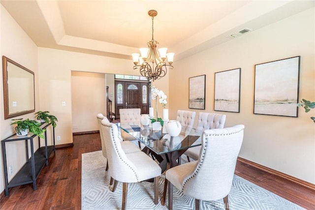 25578 Via Paladar, Valencia, CA 91355 - dining space with a chandelier, a raised ceiling, and wood finished floors