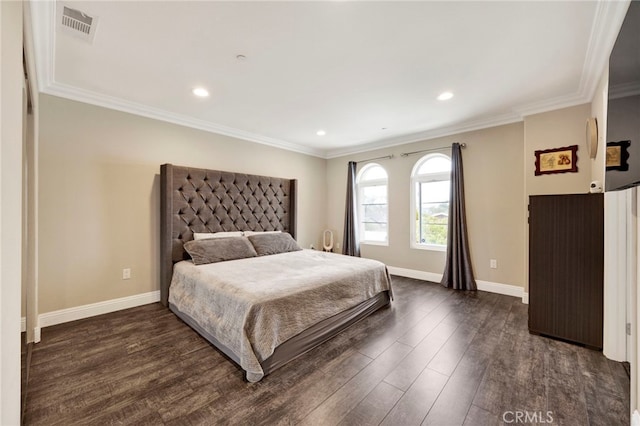7021 Passons Blvd, Pico Rivera, CA 90660 - bedroom with dark wood finished floors, crown molding, and recessed lighting