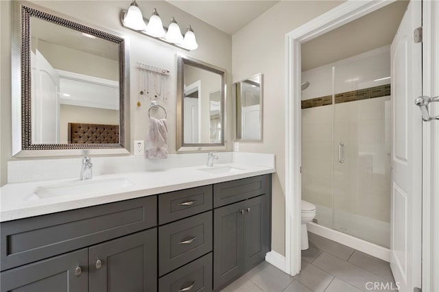 7021 Passons Blvd, Pico Rivera, CA 90660 - full bath featuring tile patterned floors, a shower stall, and double vanity