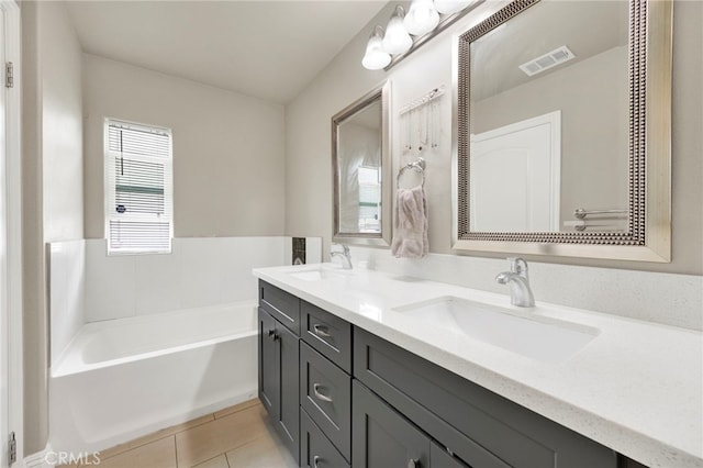 7021 Passons Blvd, Pico Rivera, CA 90660 - full bath featuring double vanity, a bath, and tile patterned floors