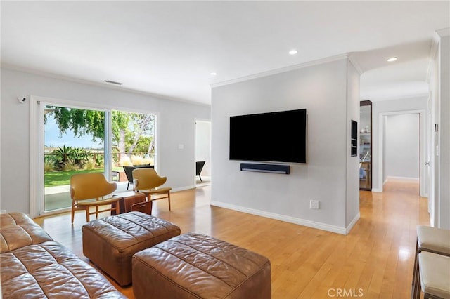 27642 Avenida Del Mesa, Rancho Palos Verdes, CA 90275 - living room featuring light wood-type flooring, baseboards, crown molding, and recessed lighting