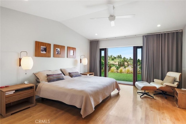 27642 Avenida Del Mesa, Rancho Palos Verdes, CA 90275 - bedroom featuring light wood-style floors, vaulted ceiling, access to outside, recessed lighting, and a ceiling fan