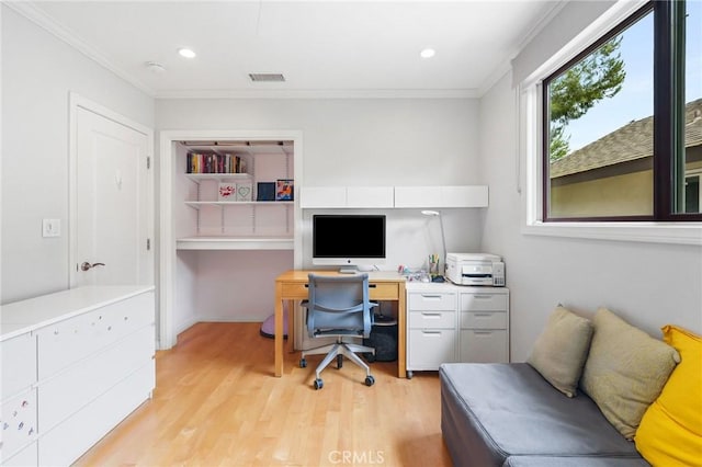 27642 Avenida Del Mesa, Rancho Palos Verdes, CA 90275 - home office featuring light wood-style floors, ornamental molding, and recessed lighting