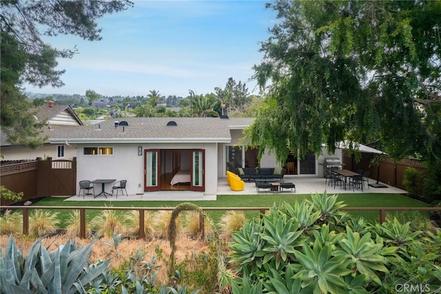 27642 Avenida Del Mesa, Rancho Palos Verdes, CA 90275 - rear view of property featuring stucco siding, a patio, an outdoor living space, and a gate