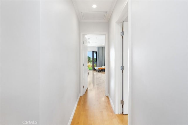 27642 Avenida Del Mesa, Rancho Palos Verdes, CA 90275 - hallway with light wood-style flooring, baseboards, and ornamental molding
