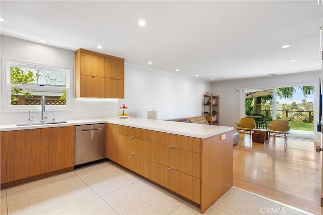 27642 Avenida Del Mesa, Rancho Palos Verdes, CA 90275 - kitchen featuring dishwasher, a sink, a peninsula, light countertops, and recessed lighting