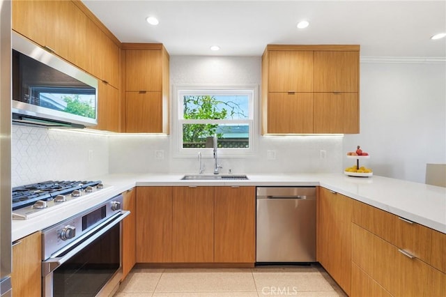 27642 Avenida Del Mesa, Rancho Palos Verdes, CA 90275 - kitchen featuring appliances with stainless steel finishes, a sink, tasteful backsplash, light countertops, and recessed lighting
