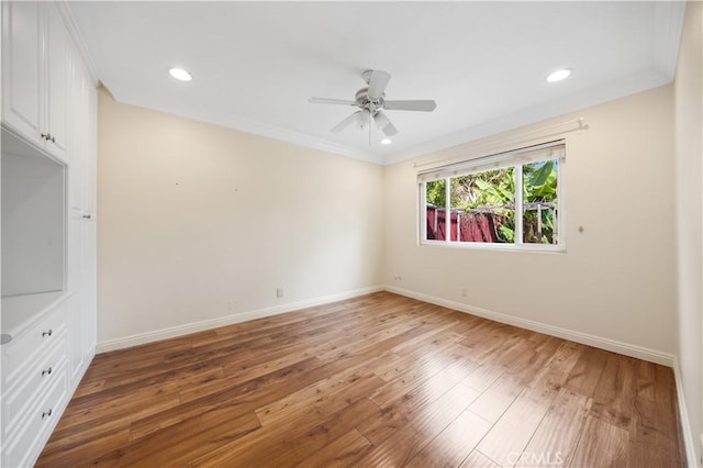 12 Rockrose Way, Irvine, CA 92612 - spare room featuring light wood-style floors, ceiling fan, baseboards, recessed lighting, and ornamental molding