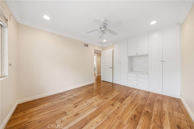 12 Rockrose Way, Irvine, CA 92612 - unfurnished bedroom with light wood-style flooring, baseboards, recessed lighting, crown molding, and a ceiling fan