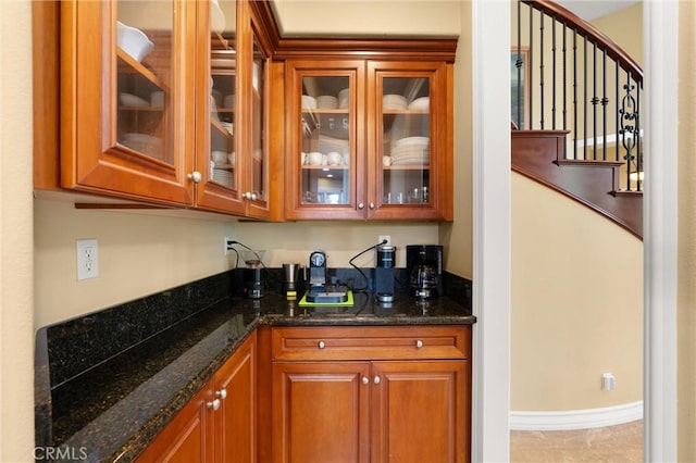 18912 Rockinghorse Ln, Huntington Beach, CA 92648 - bar featuring stairs, baseboards, and tile patterned floors