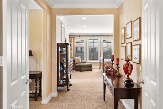 18912 Rockinghorse Ln, Huntington Beach, CA 92648 - corridor with carpet flooring, ornamental molding, and baseboards