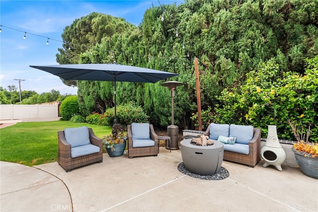 1161 Ravencrest Rd, North Tustin, CA 92705 - view of patio featuring an outdoor living space with a fire pit