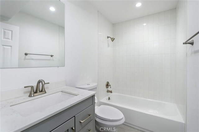 217 43rd St, Manhattan Beach, CA 90266 - bathroom featuring toilet, vanity, recessed lighting, and bathing tub / shower combination
