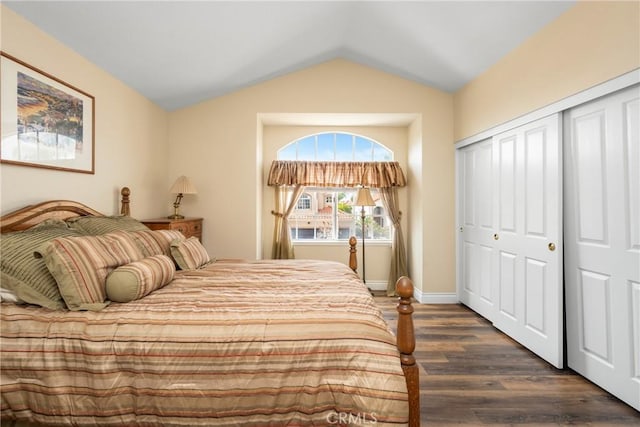 24952 Eaton Ln, Laguna Niguel, CA 92677 - bedroom featuring dark wood-style flooring, lofted ceiling, and a closet