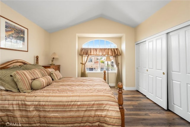 24952 Eaton Ln, Laguna Niguel, CA 92677 - bedroom with dark wood finished floors, lofted ceiling, and a closet