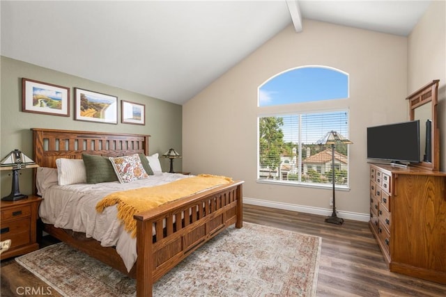 24952 Eaton Ln, Laguna Niguel, CA 92677 - bedroom featuring wood finished floors, beamed ceiling, and high vaulted ceiling