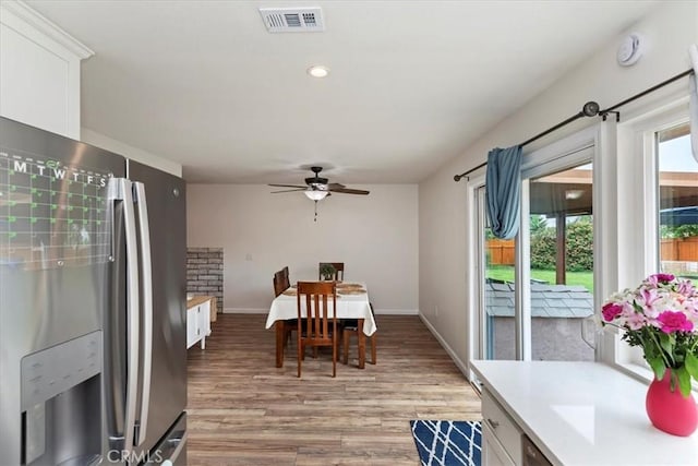 22554 Pico St, Grand Terrace, CA 92313 - dining space featuring light wood-style flooring, a ceiling fan, baseboards, and recessed lighting