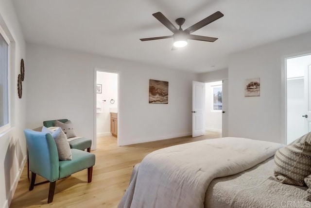 3776 Enero Ct, San Diego, CA 92154 - bedroom with light wood-style floors, baseboards, a ceiling fan, and ensuite bathroom