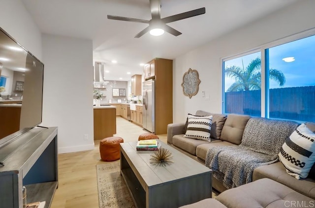 3776 Enero Ct, San Diego, CA 92154 - living room featuring a ceiling fan, light wood-style floors, and recessed lighting