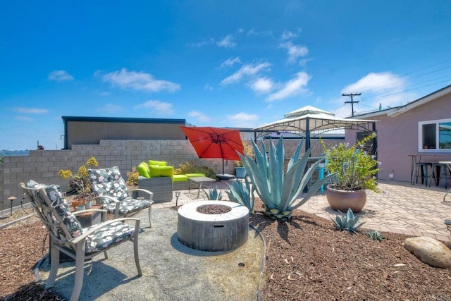 2581 Meadow Lark Dr, San Diego, CA 92123 - view of patio featuring a gazebo and an outdoor fire pit